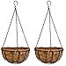 Metal Hanging Planter Basket Coco Coir Liner with Black Chain Garden Decoration Indoor Outdoor Flower Pots Set of 2-12 inch