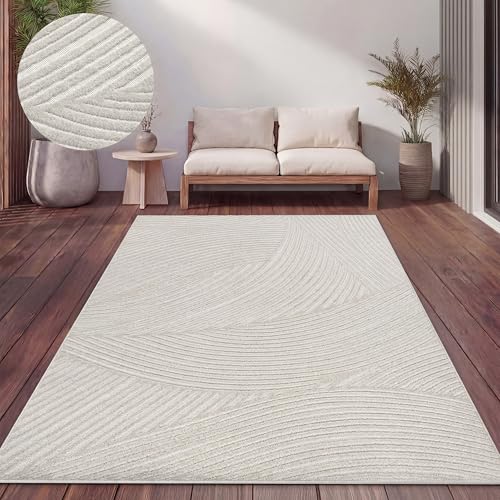 Paco Home Teppich Outdoor Wetterfest, Moderne abstrakte Boho Designs mit 3D Struktur, Pflegeleicht, ideal für Terrasse Wohnzimmer & Küche, Grösse:200x