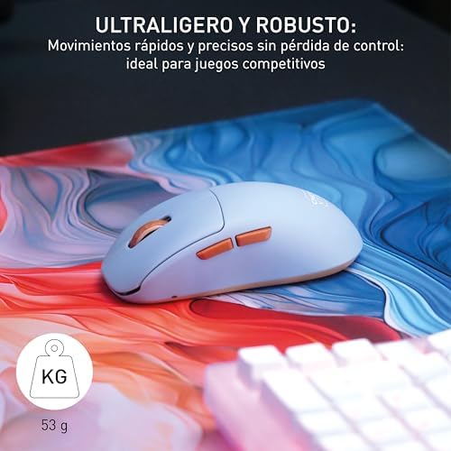 M68 sem fios, rato gamer ultraleve sem fios, 2,4 GHz, otimizado para e-sports, formato simétrico com frente extra baixo, azul