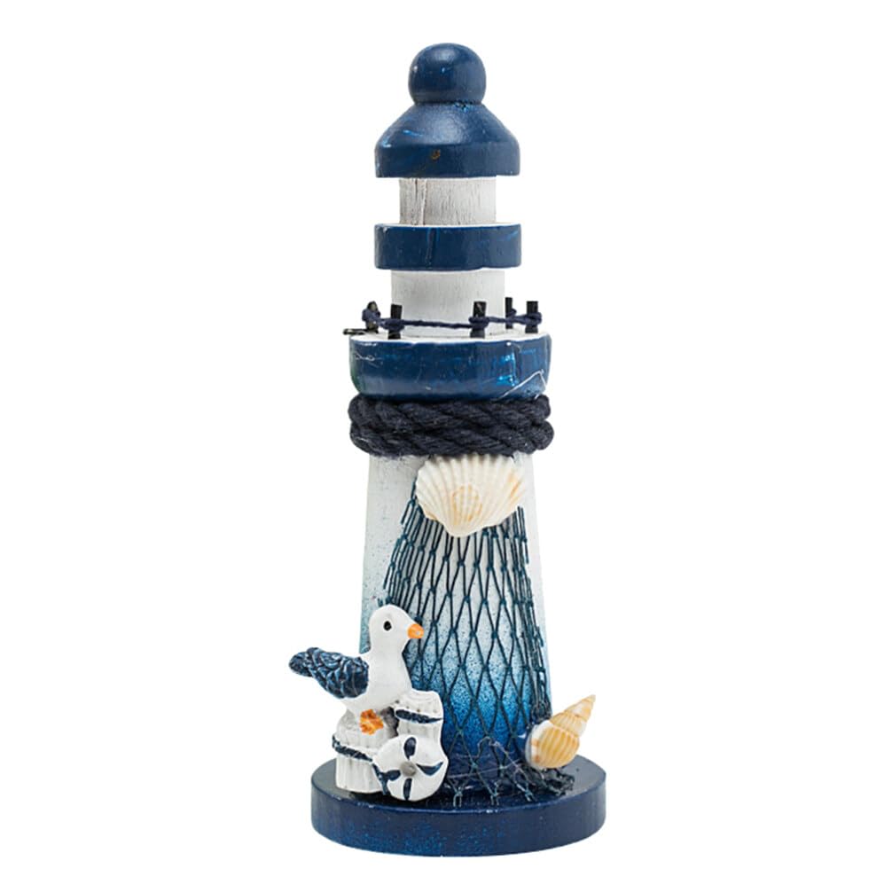 HOMSFOU Wooden Lighthouse Ornament 5.1 Inch Mediterranean Style Nautical Home Decoration Unique Ocean Coastal Table Adornment