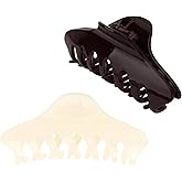 ACO-UINT Large French Hair Clips Strong Hold Claw Clips for Women Thick Hair Accessories No-slip Clips (White & Dark Brown)