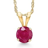 Gem Stone King 14K Yellow Gold Red Ruby Pendant Necklace for Women | 0.35 Cttw | Gemstone July Birthstone | Round 4MM | With 18 Inch Chain