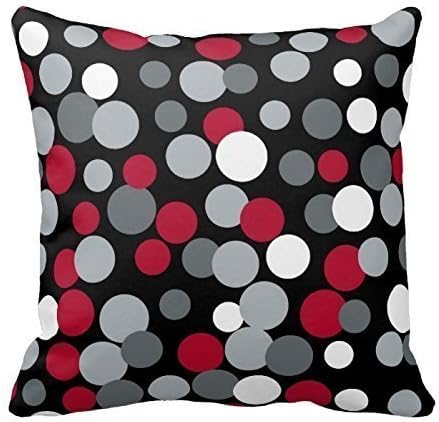 DECORLUTION Gray Red and Black Polka Dots Design Throw Pillow Cover Case Decorative Square for Home Sofa (16inchx16inch)