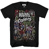 Marvel Comics Logo Thor Hulk Iron Man Avengers Spiderman Daredevil Strange Loki Thanos Adult Mens T-Shirt Apparel (Black,Large)
