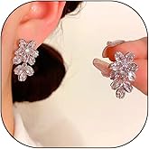 Sparkly Rhinestone Flower Drop Dangle Earrings for Women,Graceful Marquise CZ Floral Dangling Earrings,Stylish Wedding Jewelry Gifts for Bride