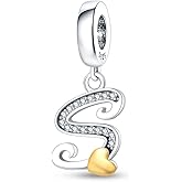 Pandach 925 Sterling Silver Alphabet Initial Letters Charms Complete A-Z Solid Silver Cubic Zircons Beads Dangle Pendants for European Bracelets Necklace Women Holiday Gifts