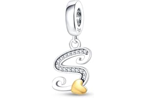 Pandach 925 Sterling Silver Letters Charms Alphabet A-Z Letters Solid Silver Cubic Zircons Beads Dangle Pendants for European