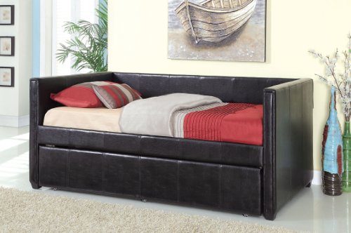 Furniture of America Marina Leatherette Platform Daybed with Trundle, Twin, Black