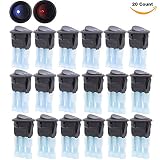 Gadgeter 20 Pcs DC 12V 20A Amps SPST On/Off/ 2 Position Terminal Round Rocker LED Toggle Switch Blue & Red with 60pcs Nylon Female Fully-Insulated Quick Disconnects Car Auto Boat Snap Switch