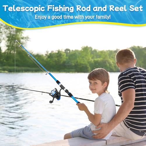 Starvortex Kids Fishing Rod Starter Set Fishing Reel Bait Line Hook Bag Portable Starter Kit Ideal for Beginners Outdoor Toy or Gift