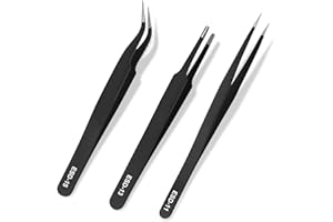 TAMODAN 3Pcs Precision Tweezers Set,Upgraded Anti-Static Stainless Steel Tweezers, for Electronics Repair, Model Building, Soldering, Laboratory Work, Craft Essentials
