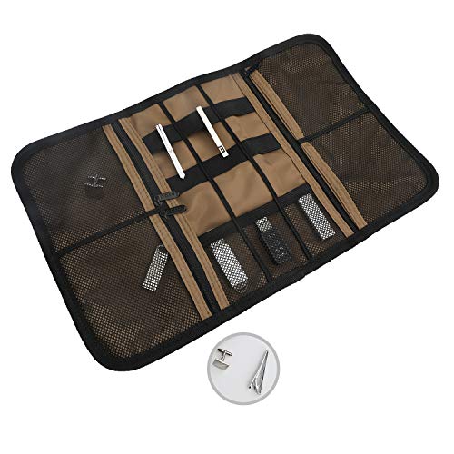 Patu Roll Up Electronics Accessories Travel Gear Organizer Case, Portable Universal External Batteries Hard Drives Cables Cosmetics Kit Bag, Champagne Gold