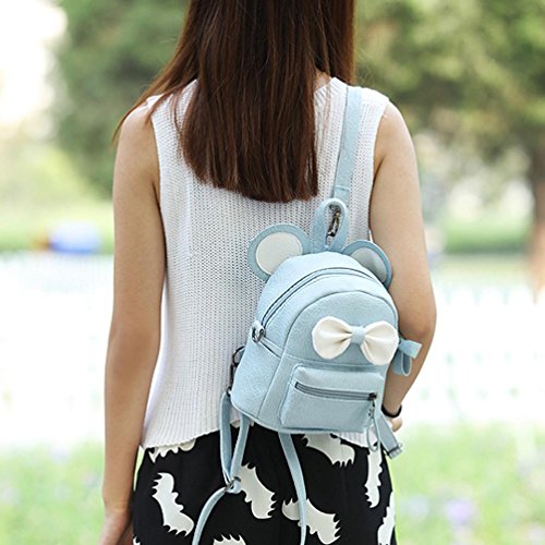 Pocciol Lovely Bags, Fashion Womens Girl Leather Bow Tie School Bag Backpack Satchel Softback Shoulder Bag (Light blue) - Thumbnail 2