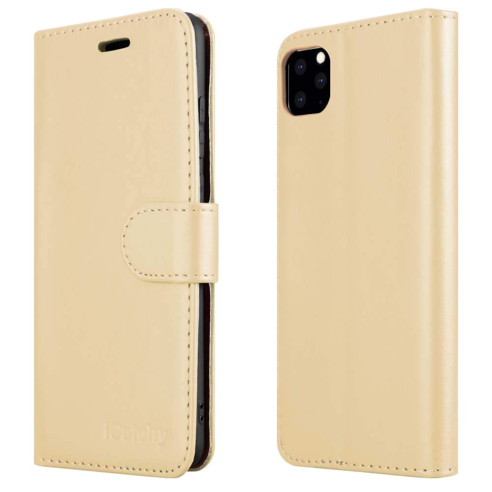 iCatchy For iPhone 11 Pro (6.5) Case Leather Wallet Book Cover Pouch (Gold)