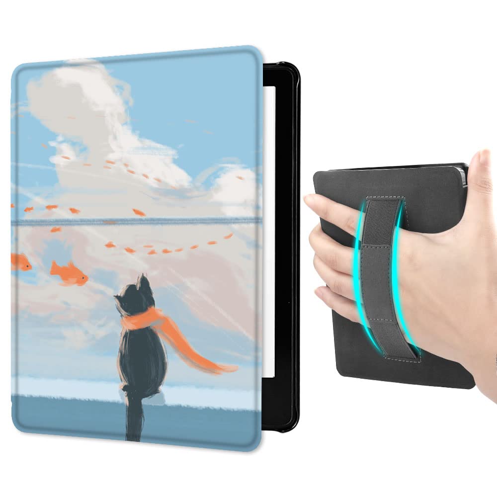 Case for All-New Kindle Paperwhite (6.8", 11th Generation, 2021 Release) with Hand Strap, Hard PC Smart Case with Auto Wake/Sleep Function (Cat's Dreams)