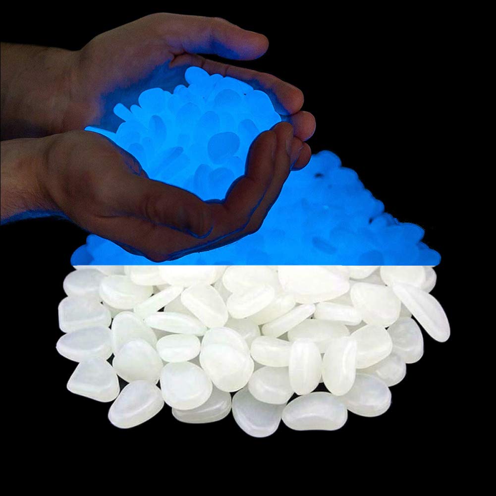 Hayodo Glow in The Dark Garden Pebbles Stone for Walkway Yard and Décor (White 400Pcs)