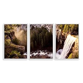 3 Piece Framed Canvas Wall Art for Living Room, Bedroom Waterfall in Deep Forest of Croatia Canvas Prints for Modern Home Decoration Ready to Hang - 16"x24"x3 Panels
