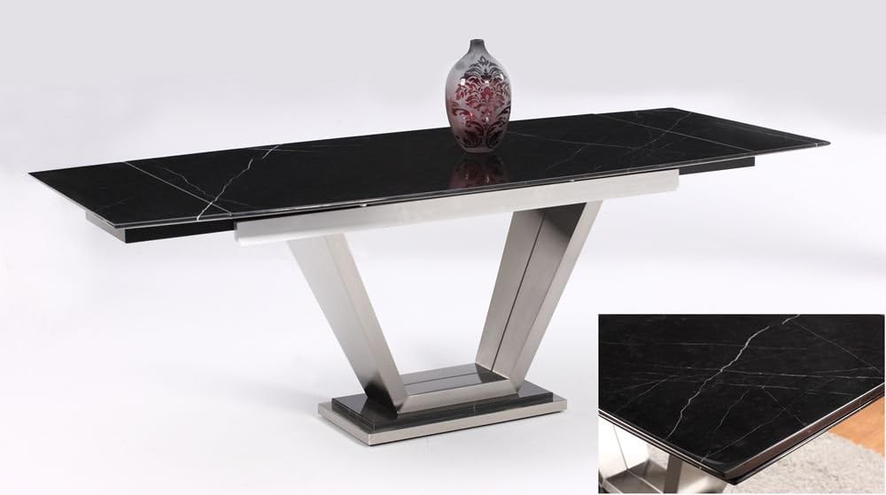 Chintaly Jessy Black Marble Top Extension Dining Table