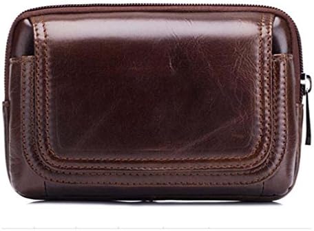 KUAISUF Travel Bags Men Waist Bag Vintage Genuine Leather Small Waist Pack Buisness Belt Bag Brown