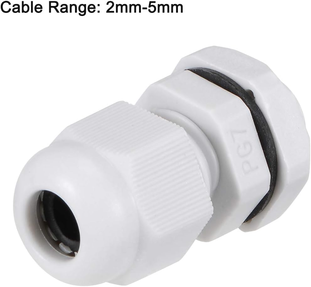 sourcing map 10Pcs PG7 Cable Gland 2mm-5mm Wire Hole Waterproof Nylon Joint Adjustable Locknut with Washer White - Image 3