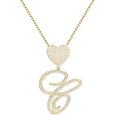 BLBLJERY 14K Gold Plated Initial Necklaces for Women imitation Diamond Heart Initial Necklace Cubic Zirconia Initial Pendant Iced Out Letter Necklace