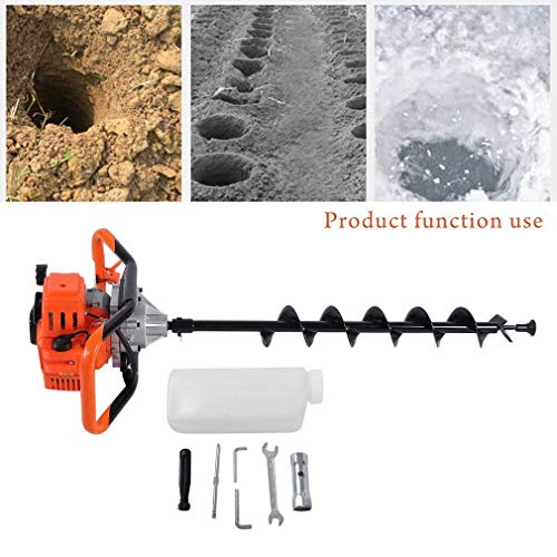 Fence Earth Auger, Petrol Borer 52cc 2-stroke Post Hole Digger+Drill Bits 4" 6" 8" Bar Single Cylinder Air-Cooled System One Man Fence Earth Auger (US Stock) (2.4HP)
