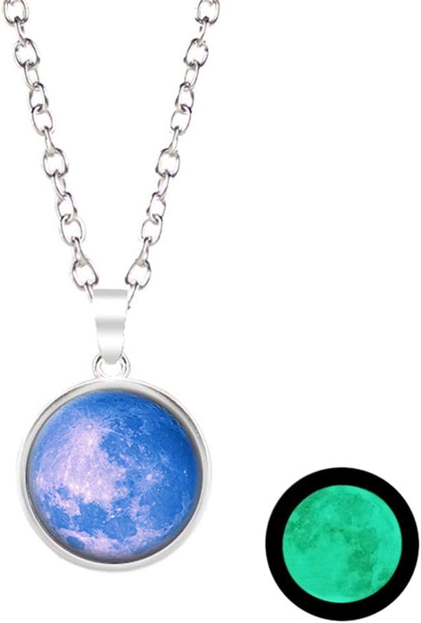 CanVivi Moon Necklace Glow In The Dark Necklace Galaxy Planet Alloy Glass Cabochon Pendant Necklace Chain Jewelry Accessories for Women