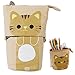 Ytuomzi Telescopic Pencil Pouch Standing Pen Holder Cute Pencil Bags Stand Up Pen Case Cartoon Pencil/Pens Storage Box Canvas+PU Stationery Organizer Makeup Bag with Zipper Closure (Khaki)