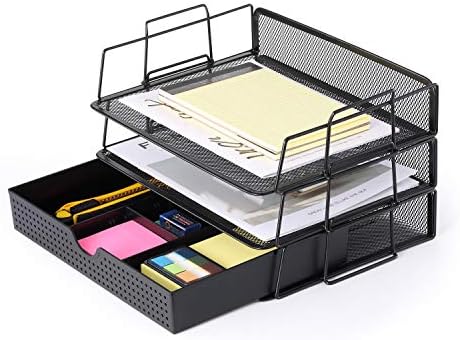 Caxxa 3 Pack Stackable Mesh Tray Desktop Organizer With Adjustable