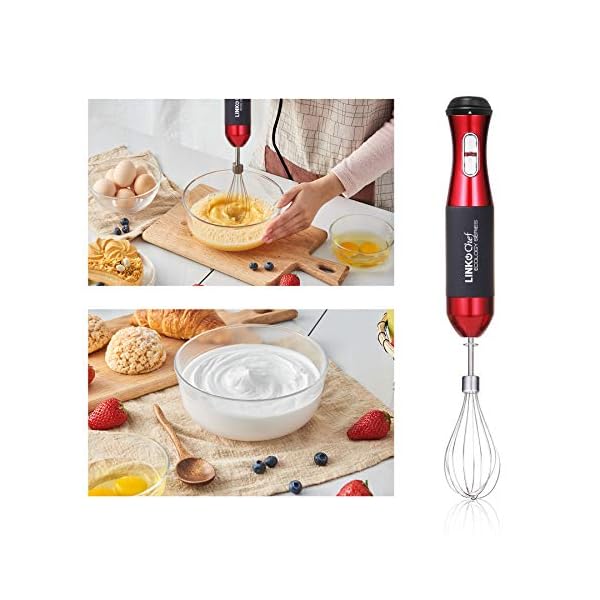 Hand Blender LINKChef 2 in 1 Hand Blender 500W, 800ml Beaker, Stainless Steel Whisk&Stirred Bar, Red&Black