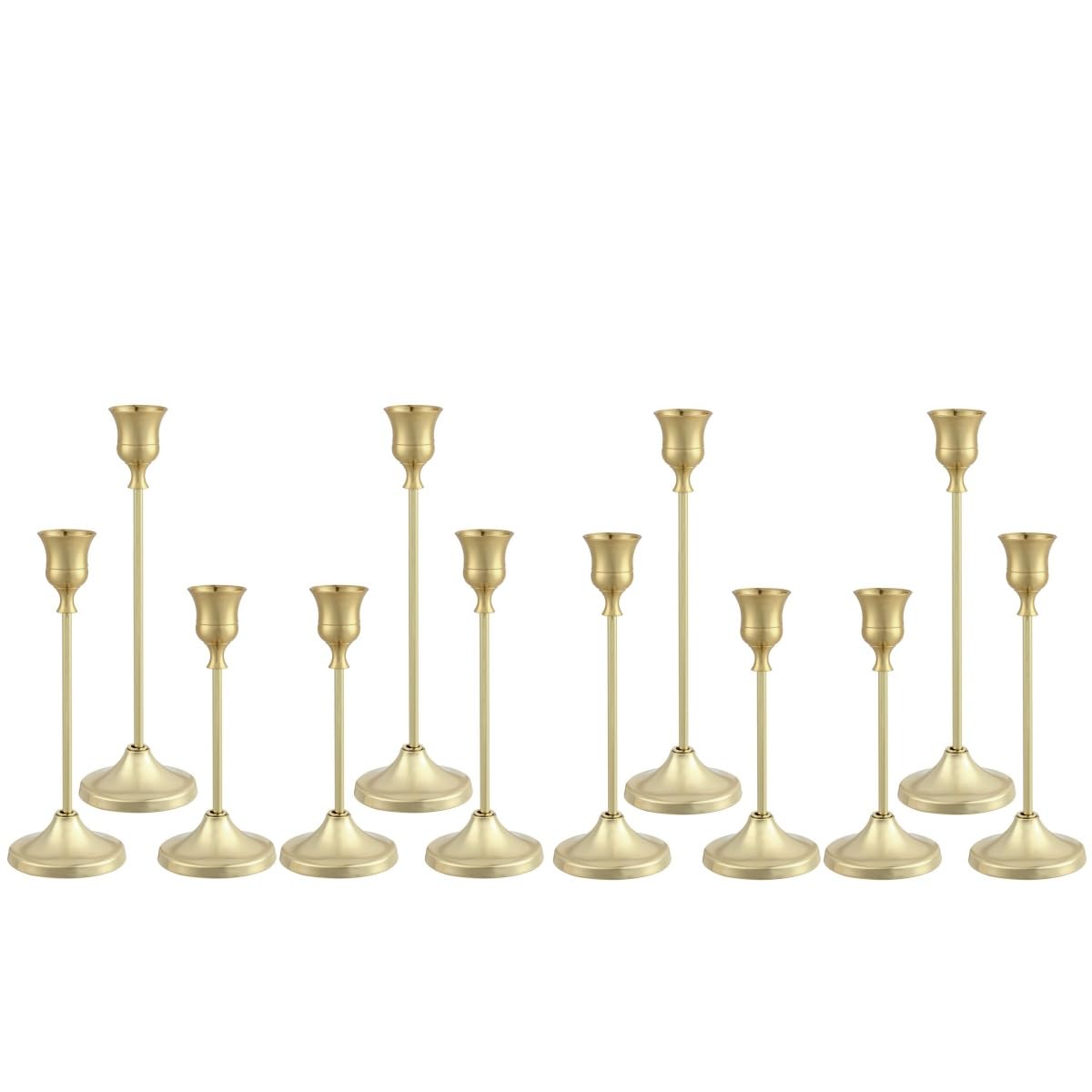 Tunyet Candlestick Holders 4 Sets(12 Pcs), Gold Candle Holders with Anti-Slip Pad, Metal Taper Candle Holder, Candle Holder for Wedding Fireplace Mantel Housewarming Gift