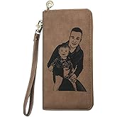 Shiny Alice Personalized Photo Wallet Women Leather Wallet Clutch Wallet with Wristlet handba package best gift for women Christmas gifts(Light Brown Single Side)