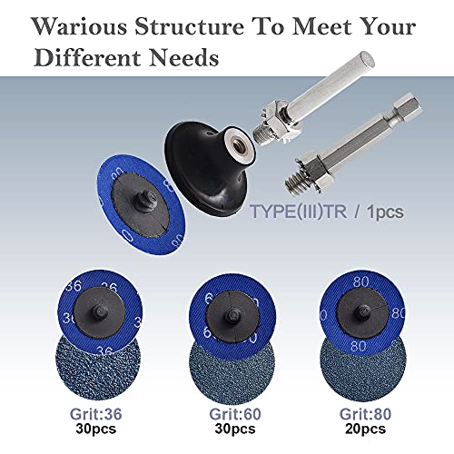 Tshya Roll Lock Disc, 80 Pcs 2 inch Die Grinder Sanding Discs with 1/4