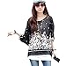 Lowpricenice Lady Batwing Sleeve Chiffon Shirt Bohemian Floral Oversized Blouse (L, Black)