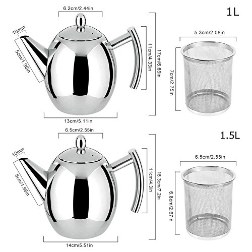 Zunate Teekanne kaffeekanne mit Filter,Edelstahl Teebereiter Kaffeekanne Teekanne mit Siebeinsatz,Dauerhafter,groÃer Kapazität,1L / 1.5L (1L) – Bild 8