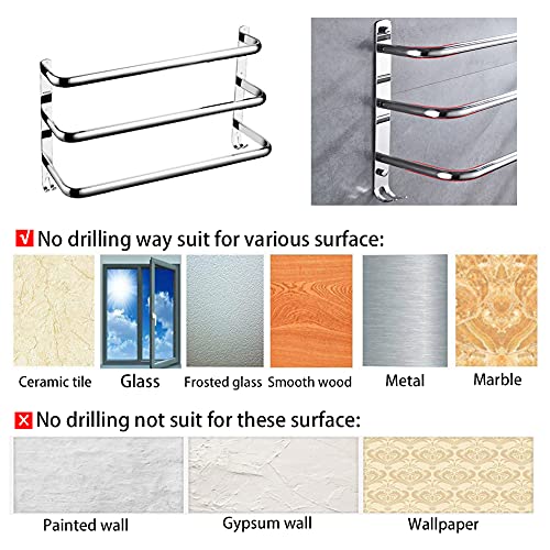 Yeegout Porte-Serviettes en Acier Inoxydable à 3 Niveaux sans perçage pour Porte-Serviettes pour Salle de Bain Cuisine et Toilettes Argent