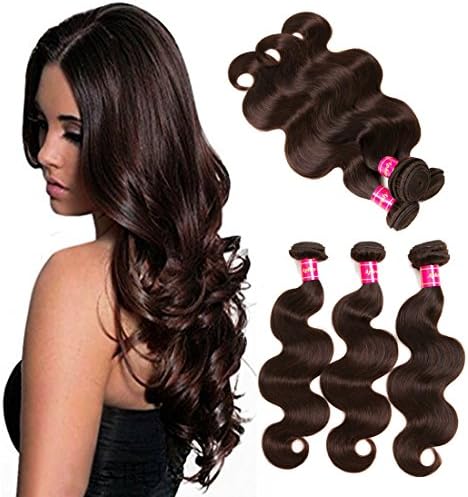 Aphro Hair Factory Brazilian Body Wave Human hair Extensions Brazilian Hair Weave Bundles (14'' 16'' 18'', 2# Dark Brown)