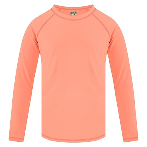 Girls Swim Shirts Peach Pink Long Sleeve Rash Guard Sun Protection