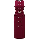 Allegra K Double Breasted Dress for Women's Dressy Belted Pencil Sleeveless Work Dresses