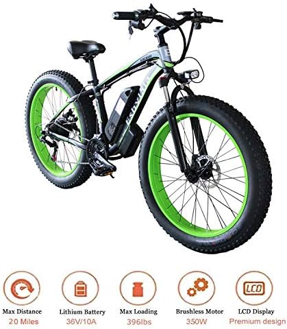 KEANTY 26" Fat Tire Electric Bike, Shimano 21 Speed Beach Snow Mountain Bicycle with Removable 36V Large Capacity Lithium Battery and 350W Powerful Motor (US Stock)