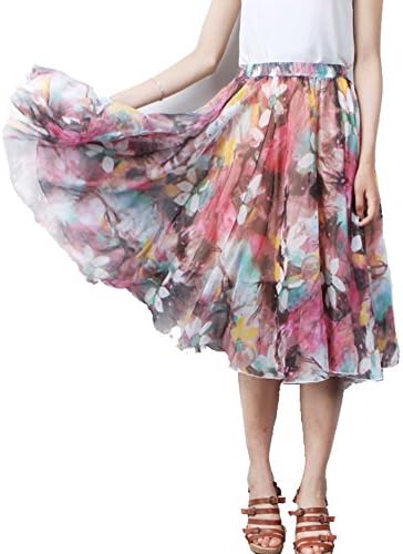 MINGXIN Gypsy / Bohemian Women's Printed Chiffon Pleated Knee-Long Skirt Multi8