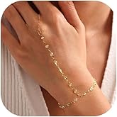BAYLAY Hand Chain Bracelet, 14K Gold Plated Ring Bracelet Hand Chain Dainty Gold Bracelet for Women Trendy Finger Ring Slave Bracelets Hand Jewelry for Women Summer Beach Boho Gifts Trendy Stuff