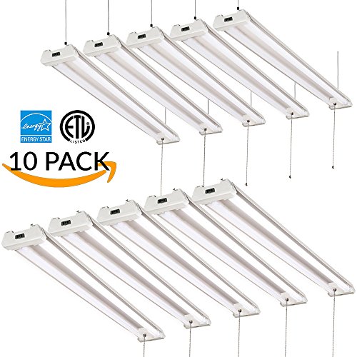 Sunco Lighting 10 PACK – ENERGY STAR, ETL – 4ft 40W LED Utility Shop Light, 4000lm 120W Equivalent, Double Integrated LED Fixture, 5000K Daylight Ceiling Light, Garage, Workshop, Linkable, Frosted