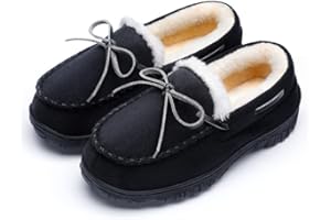 HOMEHOT Boys Moccasin Slippers Memory Foam Kids House Shoes- Nonslip Indoor & Outdoor