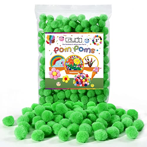 Caydo 1 Inch Green Pom Poms, 200 Pieces Fuzzy Pompom Balls for Kids Creative Arts and Crafts School Project Supplies Christmas Craft Decorations