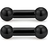Ftovosyo PA Rings Internally Threaded Straight Barbell Nipple Ring 2G 4G 6G 8G Earrings Gauges Ear Ring Tongue Rings 316L Surgical Steel Body Piercing Jewelry for Women Men 1Pair, Color Black