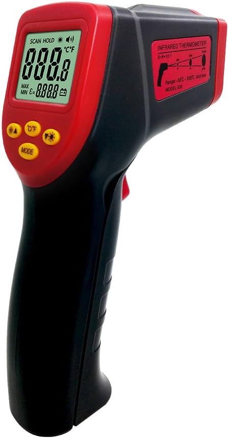 IR Infrared Thermometer, Protmex A530 Non-contact Digital -32-530C Instant Read Laser Temperature Gun, Adjustable Emissivity 0.1-0.99 Industrial IR Handle Thermometer With Max/Min Data Hold