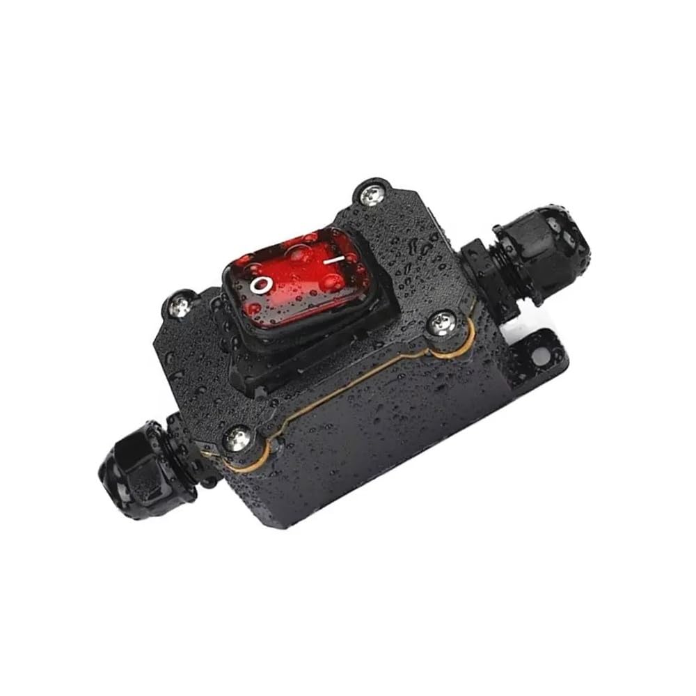 Switian 1 PCS Inline Cord Switch DPST AC 20A 125V,16A 250V, IP65 Waterproof On-Off with Red Light Buttons, Two-Side Entry Exit Line, Outdoor Electrical Start Stop Toggle Switch