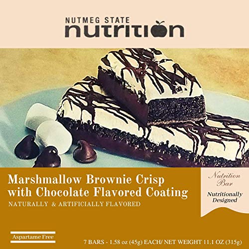Nutmeg State Nutrition High Protein Snack Bar/Diet Bars - Marshmallow Brownie Crisp (7ct) - Trans Fat Free, Aspartame Free, Kosher, Gelatin Free