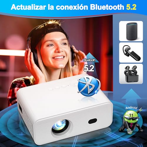 Proyector Portátil Actualizado, Proyectores WiFi Incorporado Sistema 11.0 Mini Proyector Soporte 4K, Bluetooth 5.2 Proyectores con Trípode 2.4G/5G, WiFi 6, Compatible iOS y Android Móvil /PC/PS4/PS5